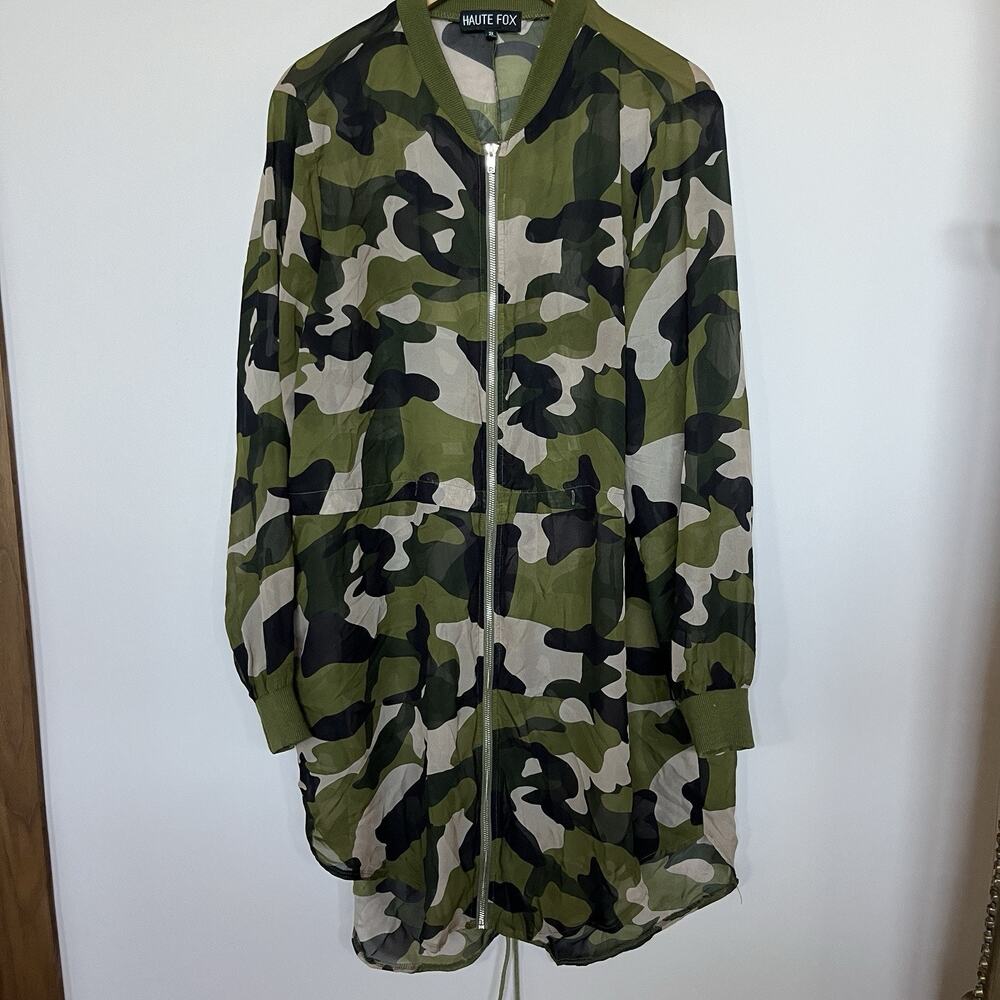 Haute Fox Sheer Camouflage Dress/Jacket Full Zip Long Sleeve Size 3X